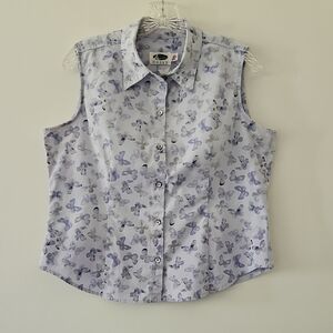 Vintage Sleeveless Butterfly Print Button Front Blouse Coquette Size Medium‎